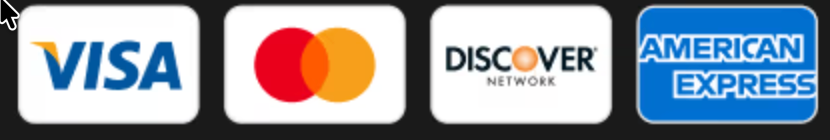 Visa, Mastercard, Discover, and American Express accepted